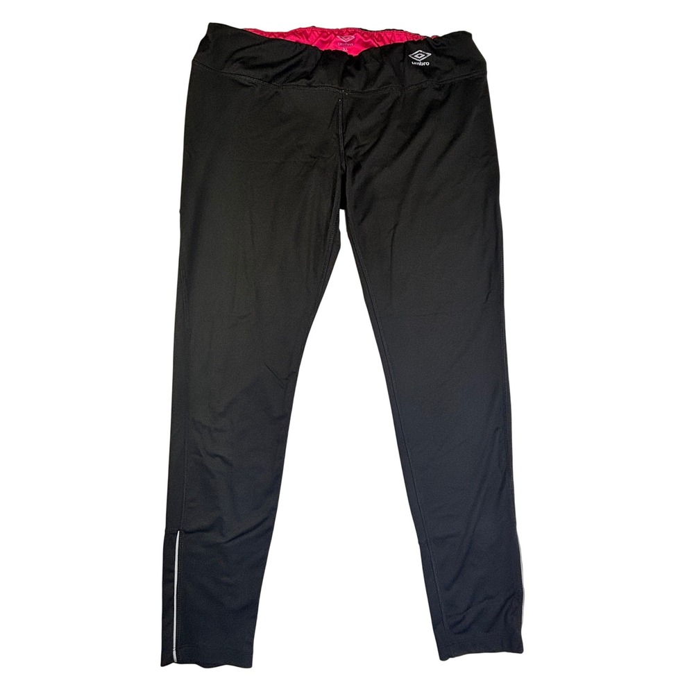 Umbro Womens XL Performance Leggings Black Pink Waist Zipper Pocket Reflective